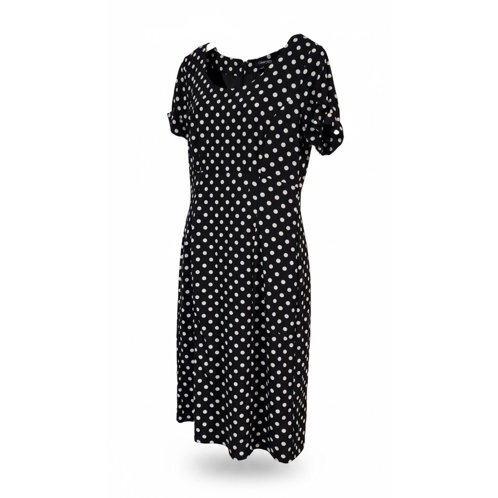 Chadwicks of Boston Black White Polka Dot Linen Blend Sheath Dress Size 6